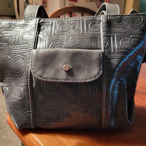 Liz Claiborne Black Embossed Tote Bag - Picture 1 of 5